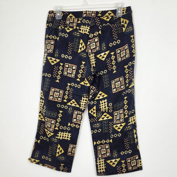 Vtg 90s Banana Bay Resort Wear Capri Pant Geometric Print 4 Pockets Navy Yellow - Picture 3 of 16